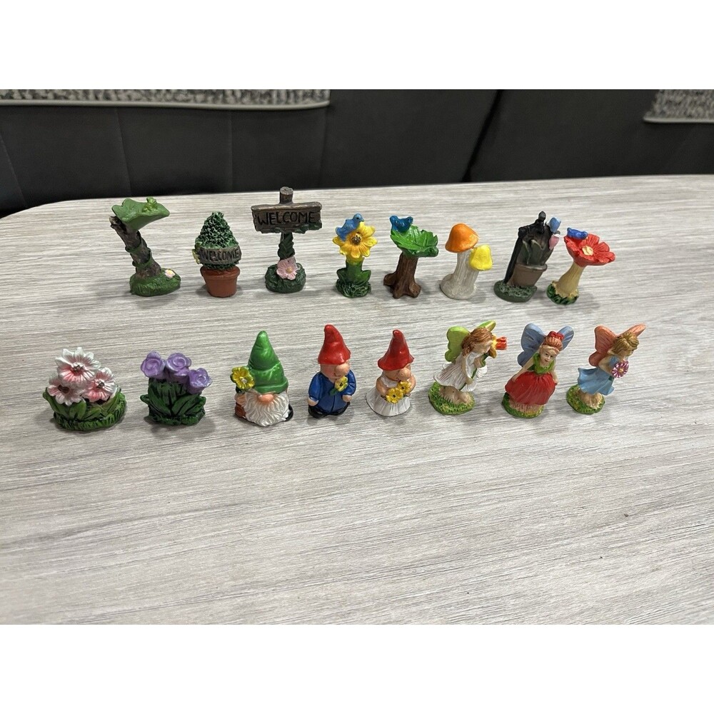 16 miniature Gnomes, Fairies and accessories for a Fairy garden